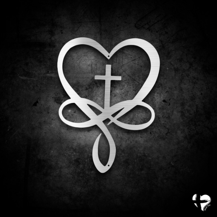 Infinity Heart With Cross Sign Custom Silver 12" 