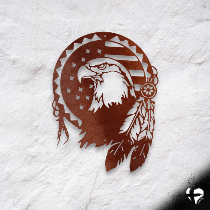 Native American Sign w/ Flag & Eagle Wall Art Copper 12" 