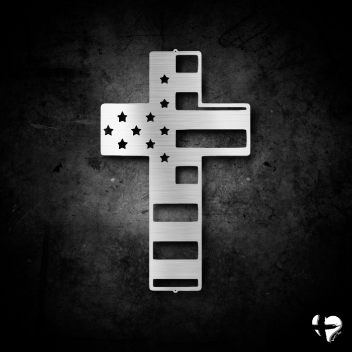 American Flag Cross Custom Silver 12" 