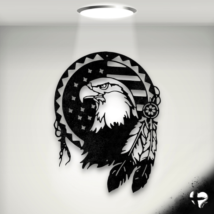 Native American Sign w/ Flag & Eagle Wall Art Black 12" 