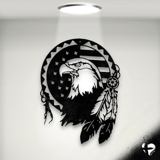 Native American Sign w/ Flag & Eagle Wall Art Black 12" 