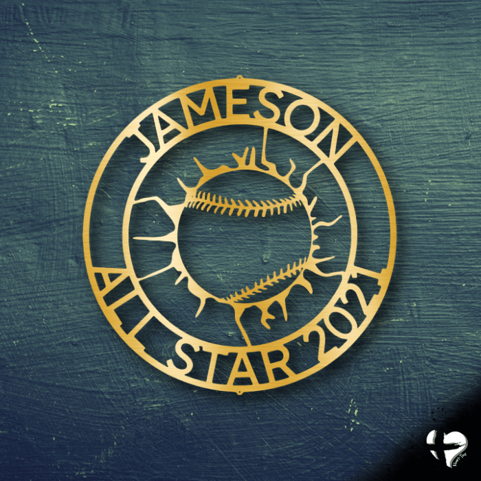 Custom Baseball Wall Monogram Wall Art Gold 12" 