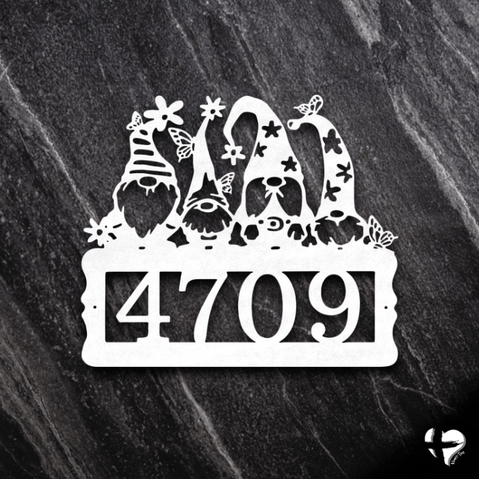 Gnome Metal Address Sign Custom White 12" 