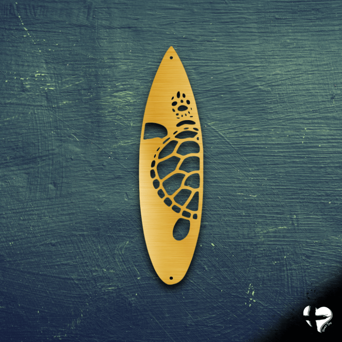 Sea Turtle Surf Board Wall Art custom Gold 12" 