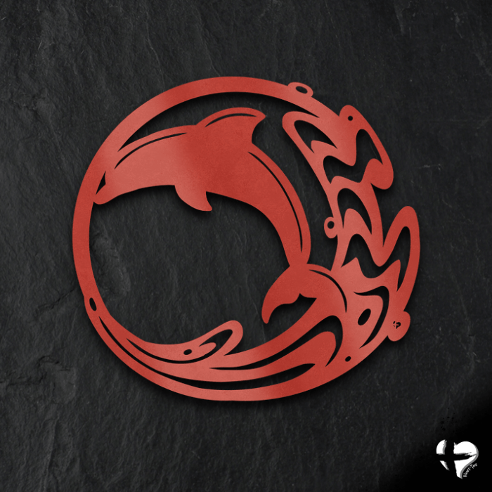Dolphin Art Metal Sign Wall Art Red 12 Inch 