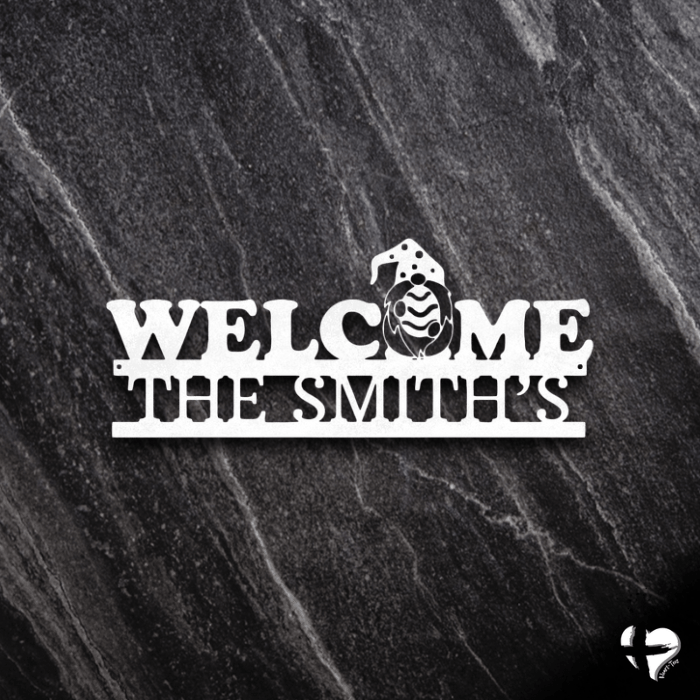 Welcome Gnome Monogram - Steel Sign Custom White 12" 
