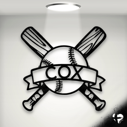 Baseball Monogram - Metal Sign Custom Black 12" 