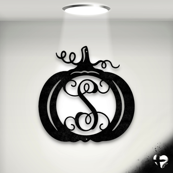 Initial Monogram Pumpkin Custom Door Sign Custom Black 12" 