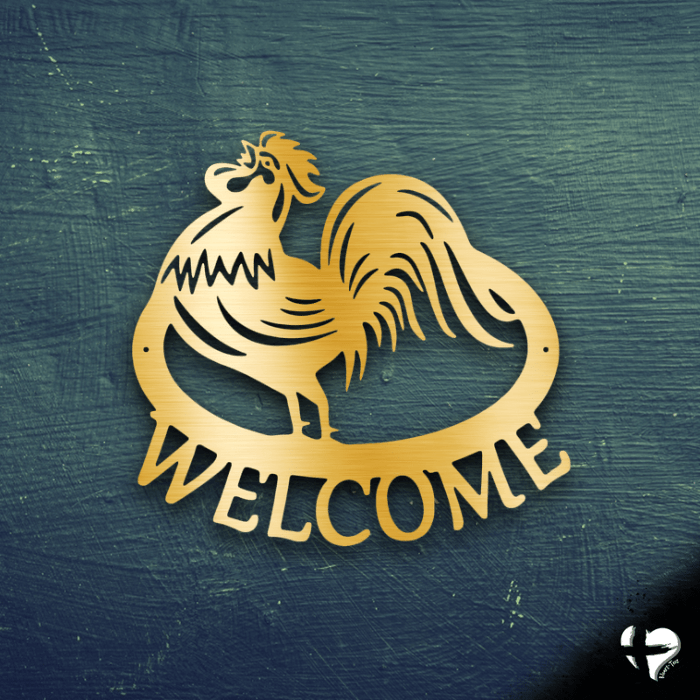 Welcome Rooster Steel Sign Custom Gold 12" 