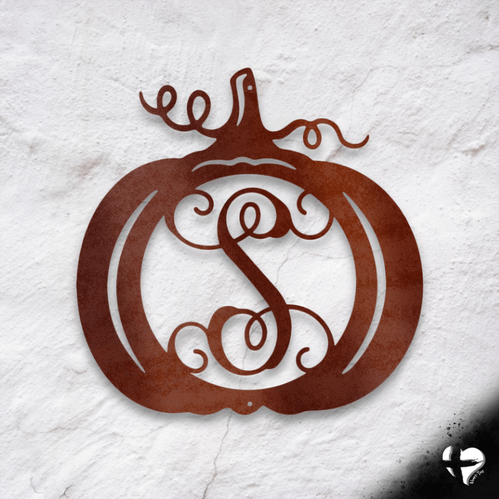 Initial Monogram Pumpkin Custom Door Sign Custom Copper 12" 