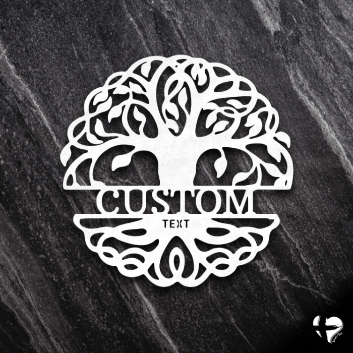Fancy Tree of Life Monogram - Steel Sign Custom White 12" 