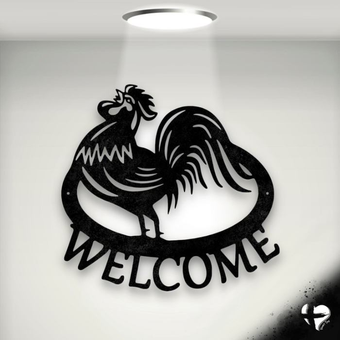 Welcome Rooster Steel Sign Custom Black 12" 