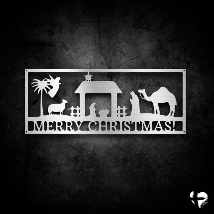 Personalized Nativity Sign Wall Art Silver 12" 