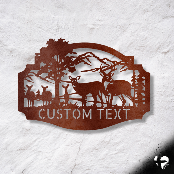 Deer Family Personalized Monogram Sign Custom Copper 12" 