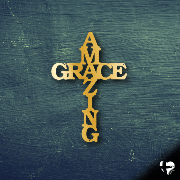 Amazing Grace Hanging Wall Art Cross Custom Gold 12" 