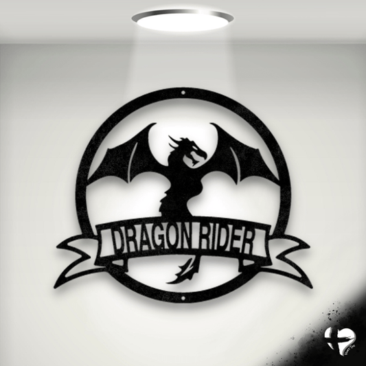 Dragon Banner Laser Cut Metal Sign custom Black 12" 