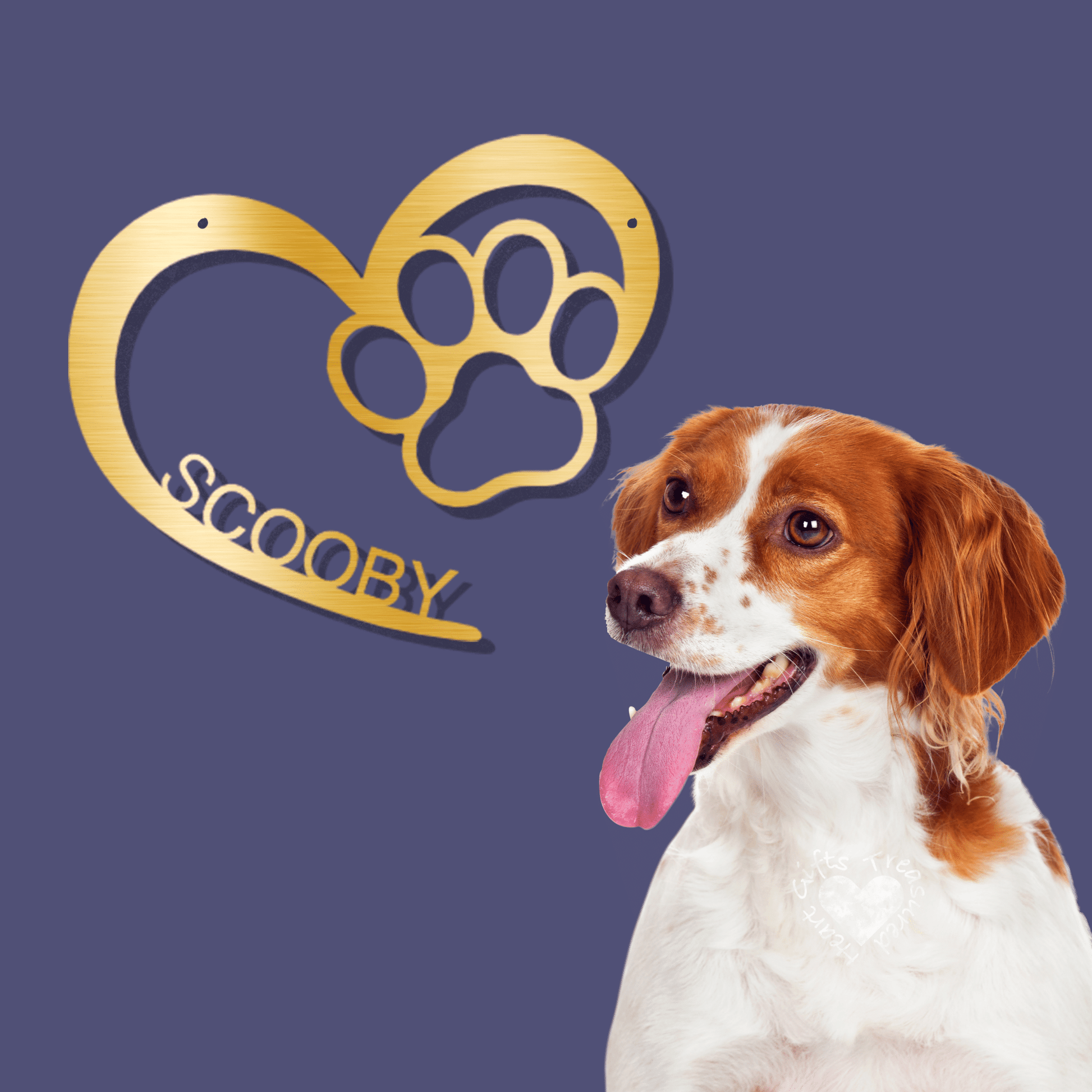 Puppy Love Dog Decor, Personalized Paw Sign With Pet Name custom Gold 12" 