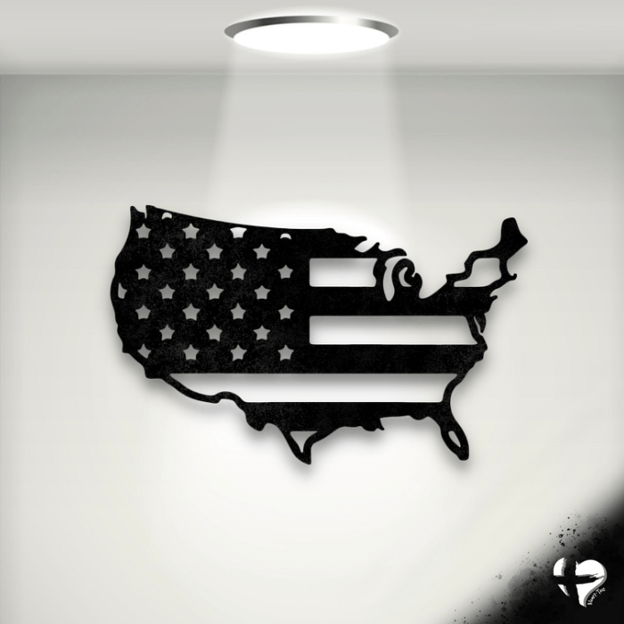 USA Flag - Steel Sign Metal Black 12" 