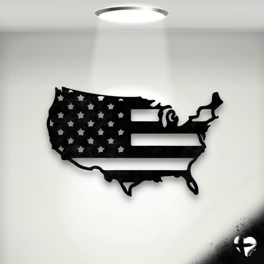 USA Flag - Steel Sign Metal Black 12" 