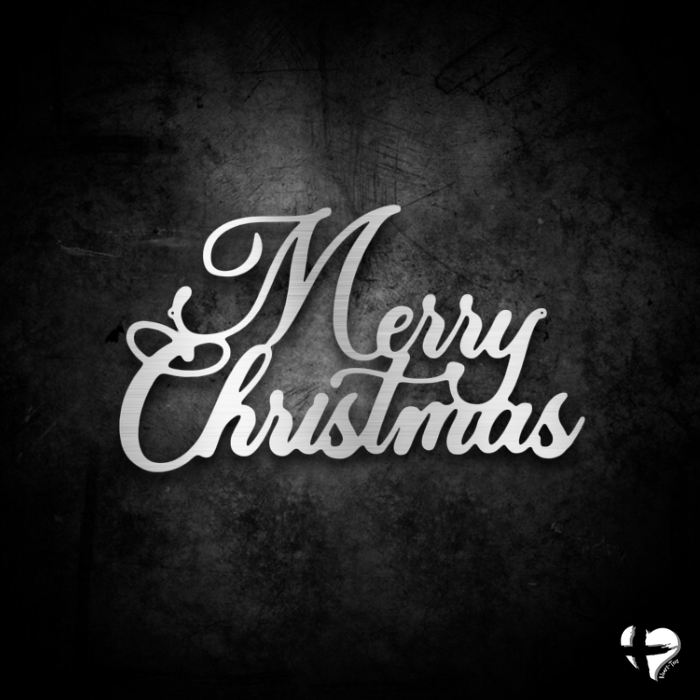 Merry Christmas Script - Steel Sign Custom Silver 12" 