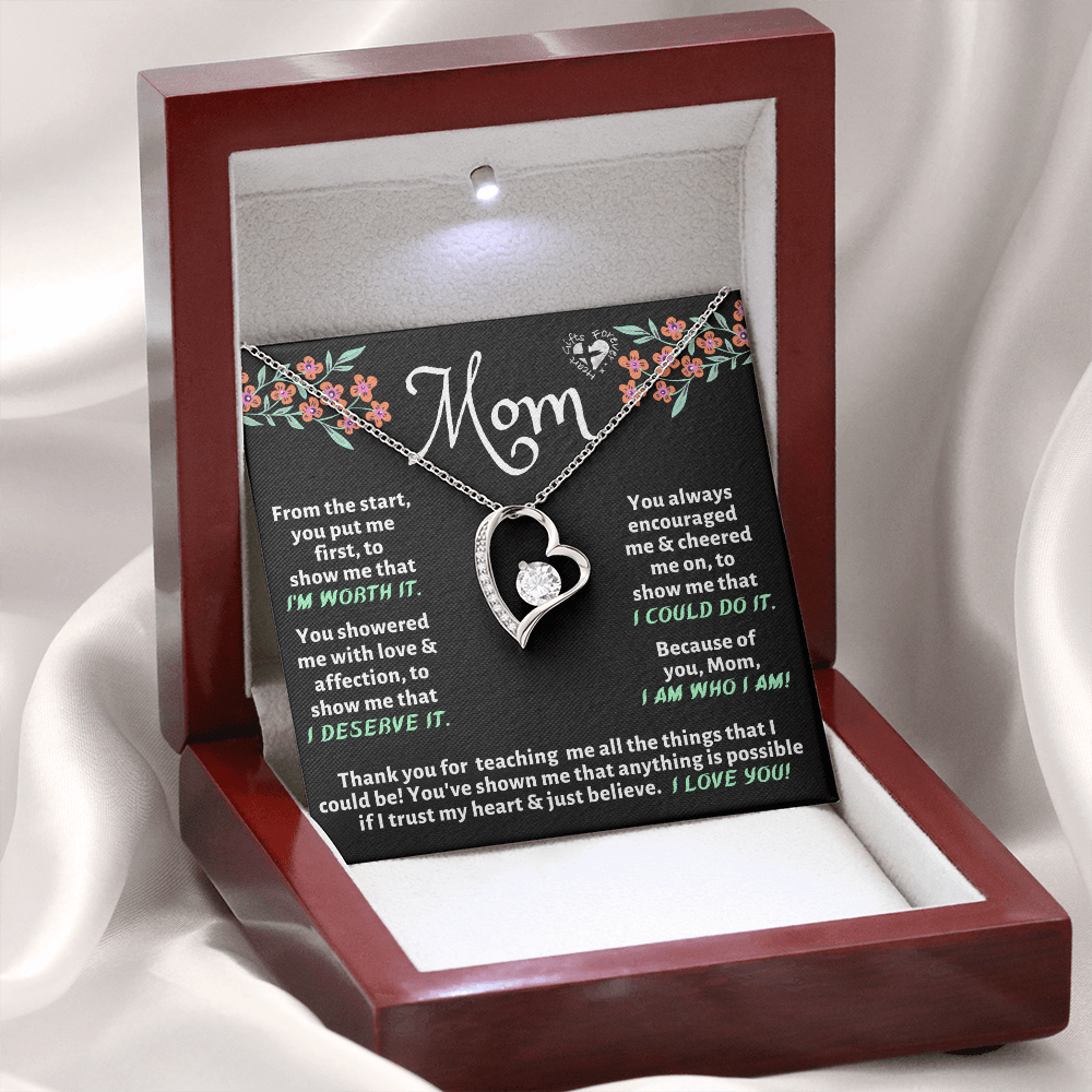 Because Of You Mom Heart Pendant Custom 14k White Gold Finish Luxury Box 